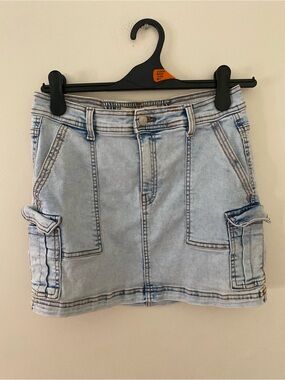 Love Light Blue cotton blend Denim Cargo Mini Skirt